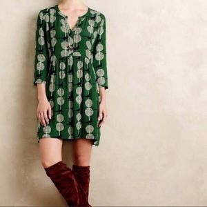 Maeve Devery Shirtdress Green Bird Print Medium